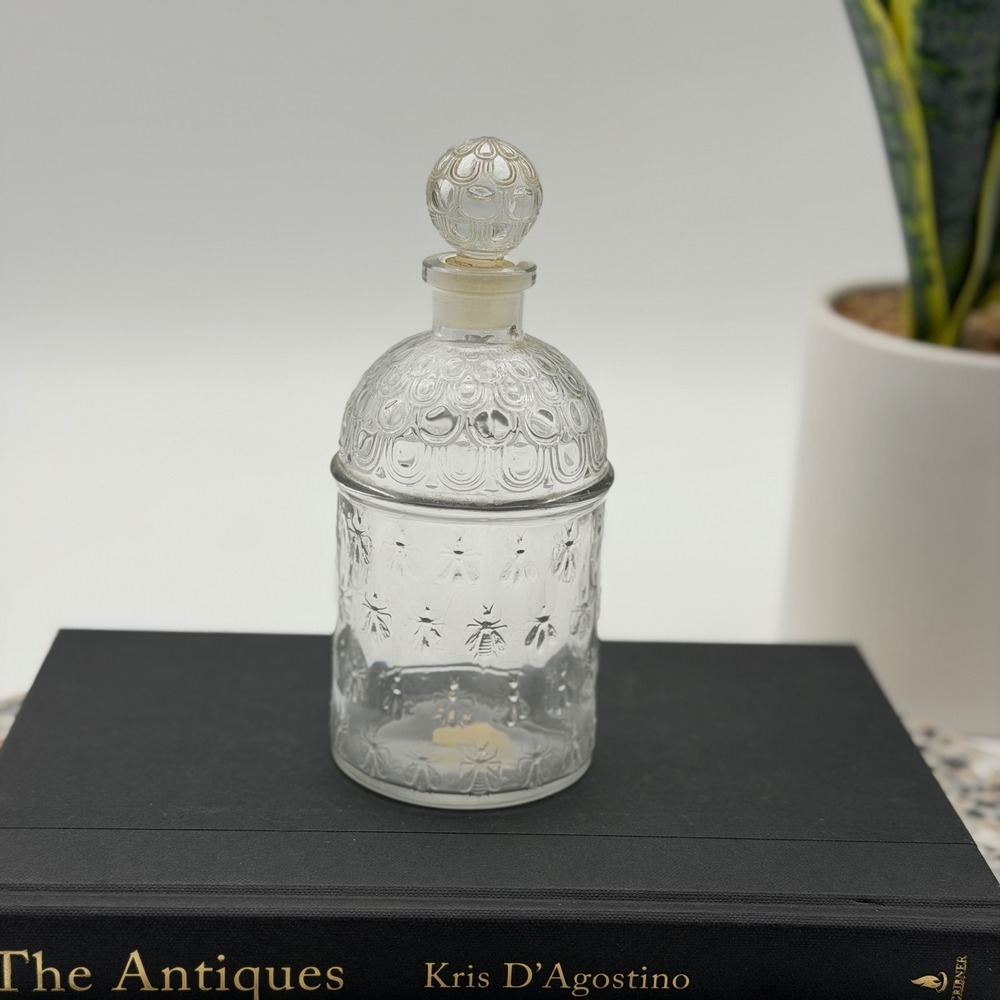 Vintage Guerlain Bee Bottle Clear Glass Apothecary Jar With Stopper France